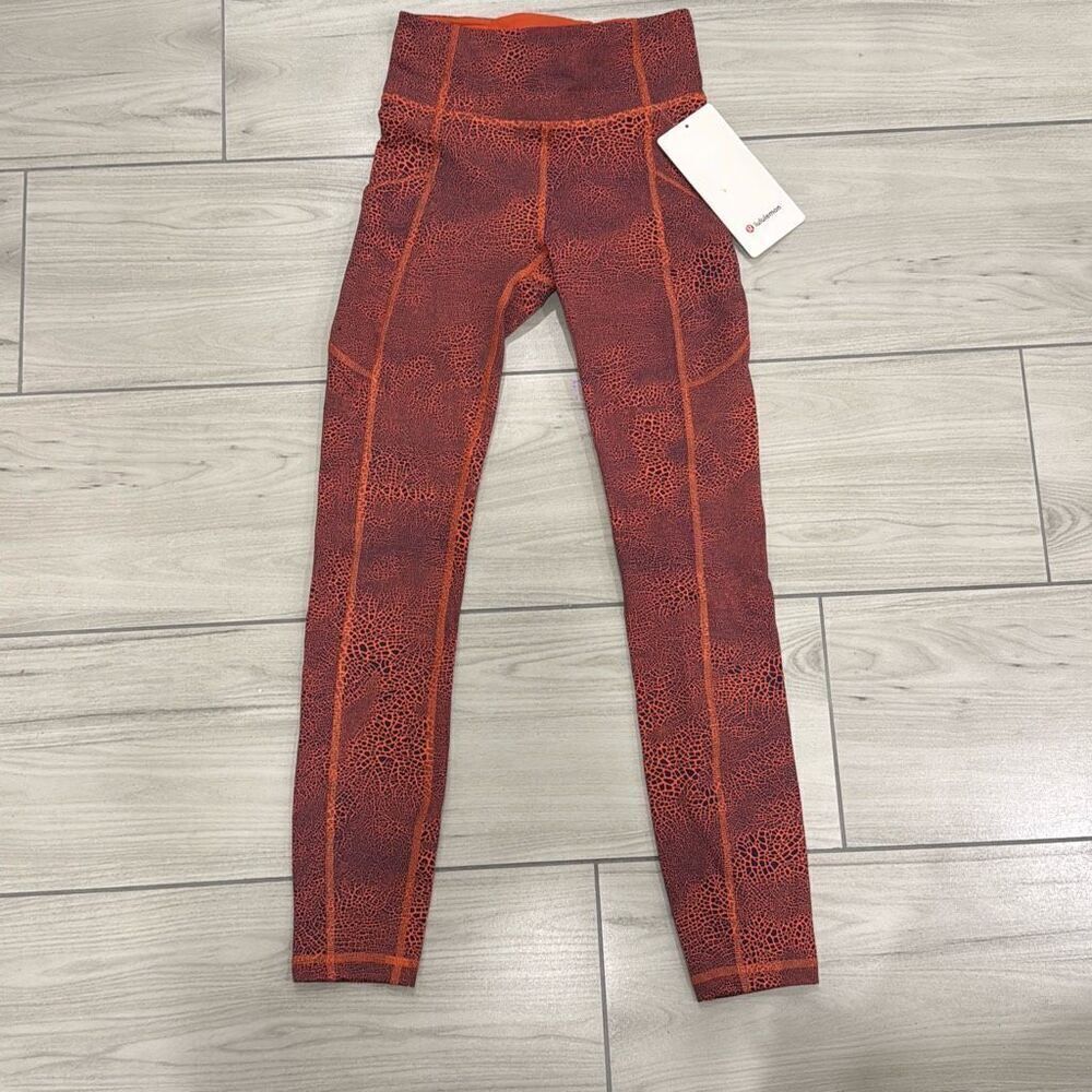 NWT Lululemon Invigorate Tight 25" Size 2 Crackle‎ Glaze Orange Larkspur